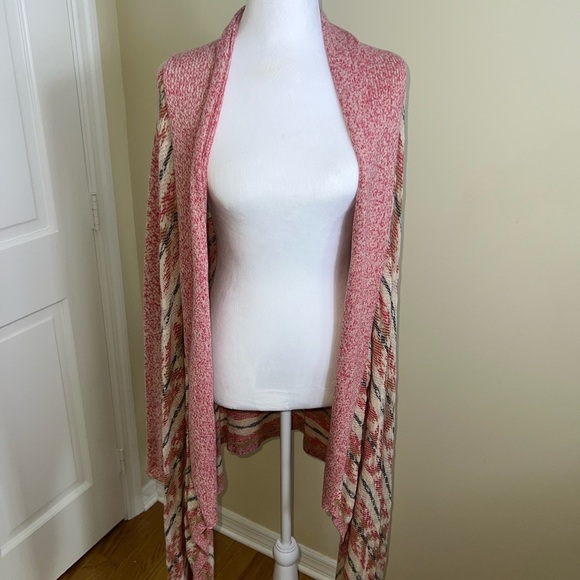 Lucky Brand Pink Aztec Knit Swing Waterfall Cardigan Open Blanket Size M - Picture 1 of 11